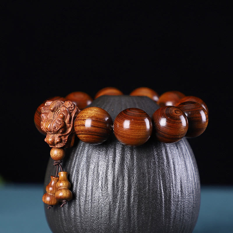 EverestArtStudios Rosewood Green Sandalwood Small Leaf Red Sandalwood Dragon Carved Protection Bracelet