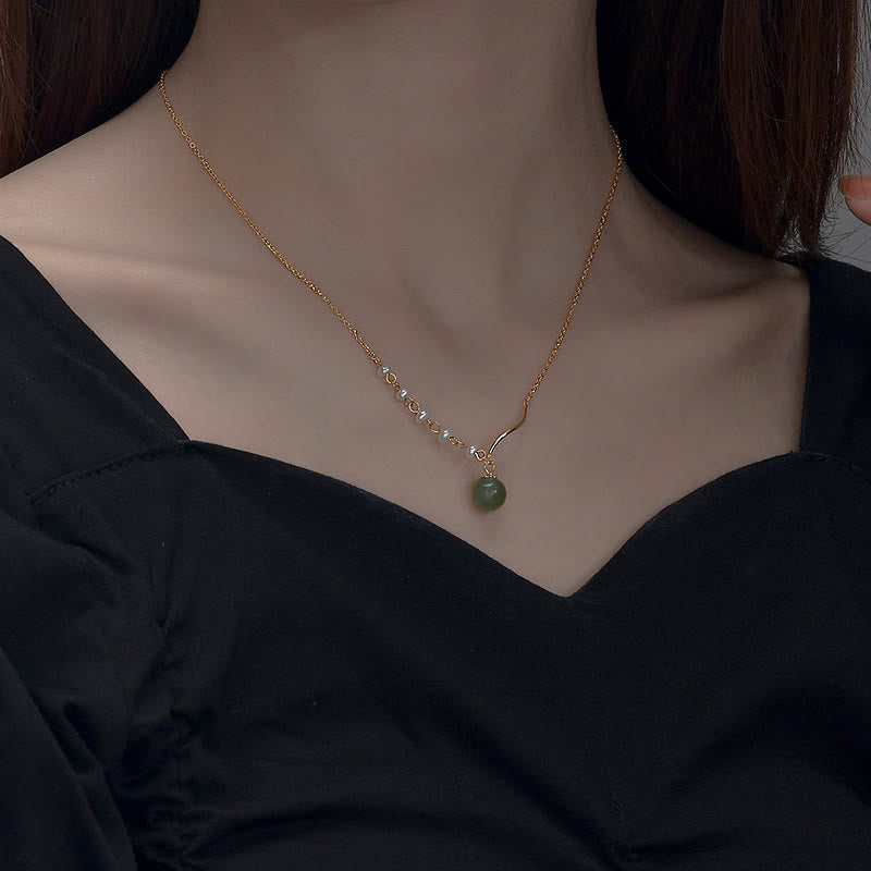 EverestArtstudiosNatural Hetian Jade Pearl Luck Bead Necklace Pendant