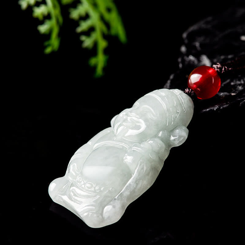 EverestArtstudios Natural Jade Chinese God of Wealth Caishen Ingot Luck Necklace Pendant
