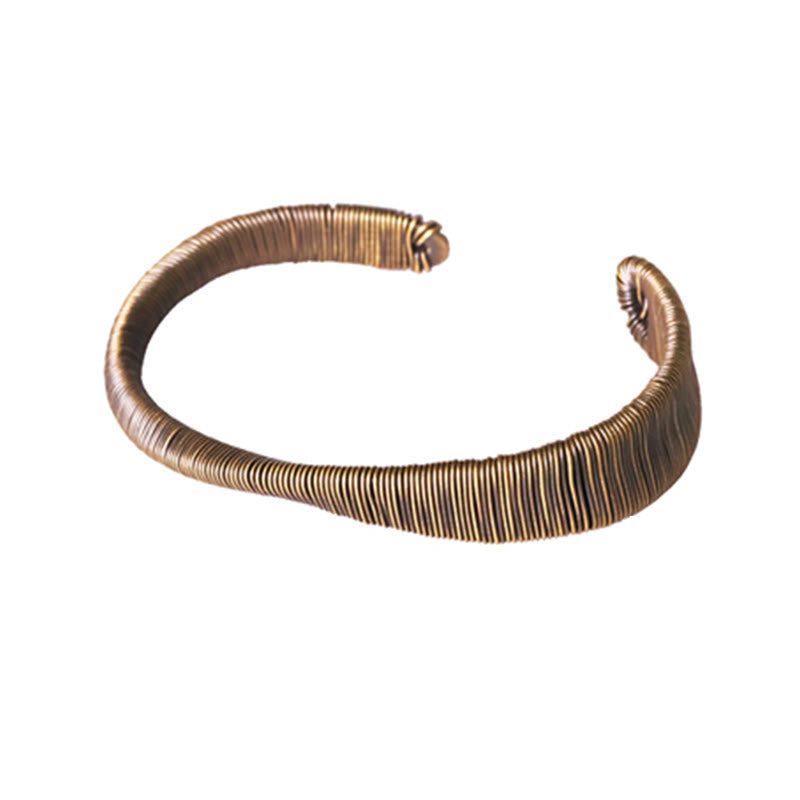 Buddha Stones Simple Design Wrapped Brass Copper Luck Wealth Adjustable Cuff Bracelet