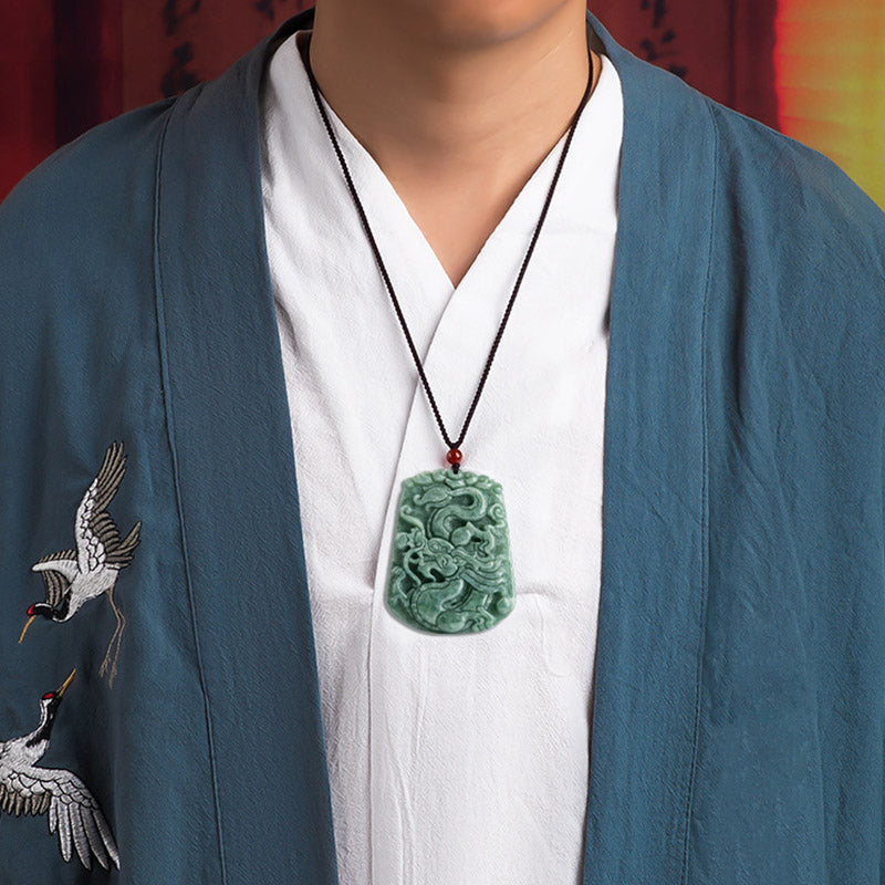 EverestArtstudios Chinese Zodiac Dragon Jade Strength Necklace String Pendant