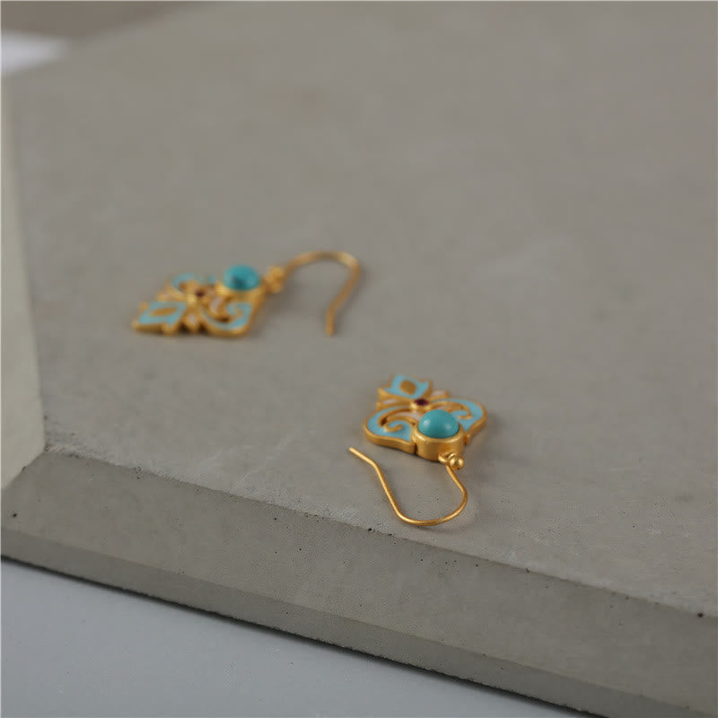 EverestArtStudios Copper Enamel Turquoise Positive Drop Earrings