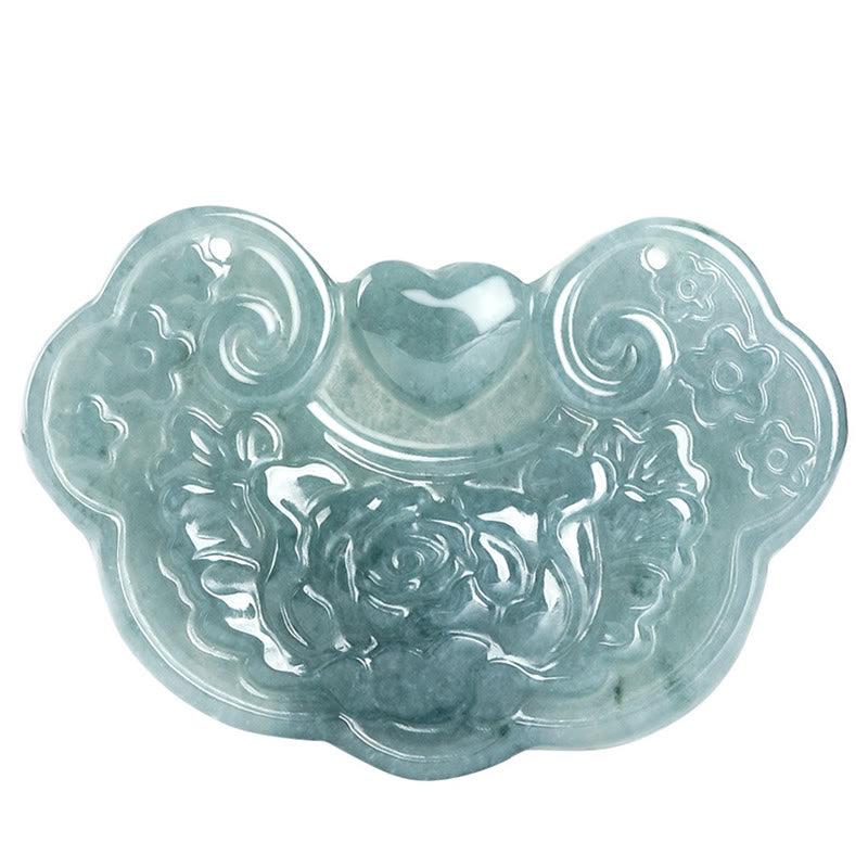 EverestArtstudios Natural Jade Peony Flower Lock of Good Wishes Prosperity Necklace Pendant