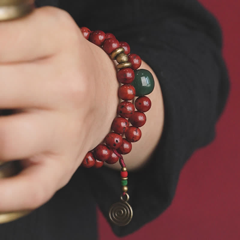 Buddha Stones Bodhi Seed Cyan Jade Copper Peace Luck Bracelet