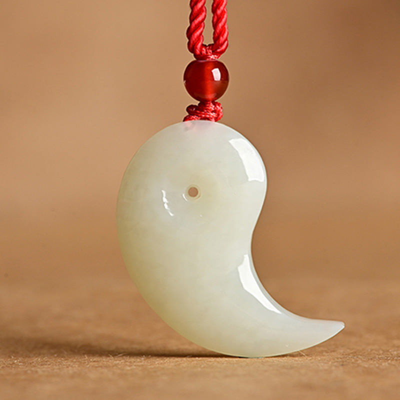 EverestArtstudios Yin Yang White Jade Cyan Jade Protection Blessing Necklace String Pendant