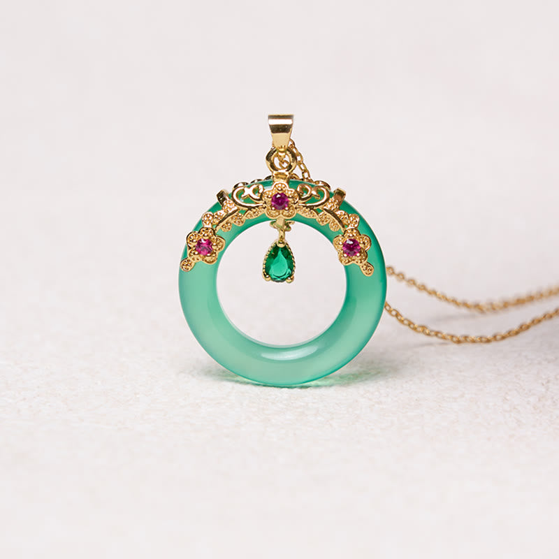 EverestArtstudios Green Chalcedony Peace Buckle Design Strength Necklace Pendant