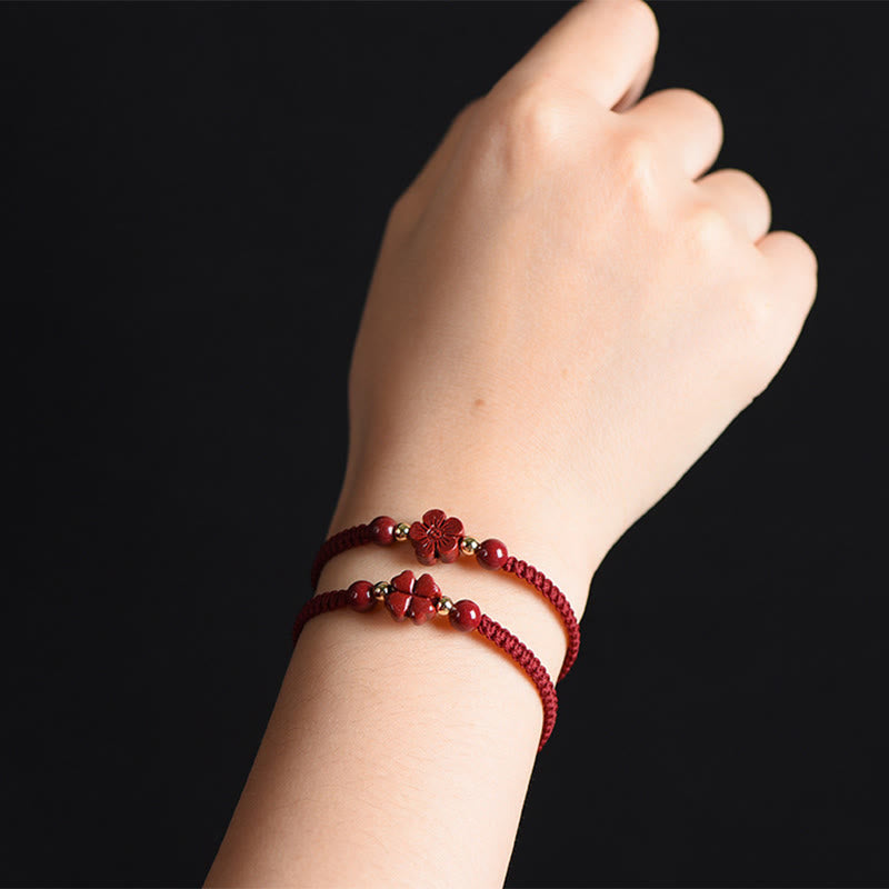EverestArtstudios Four Leaf Clover Five-petal Flower Cinnabar Blessing Red String Bracelet