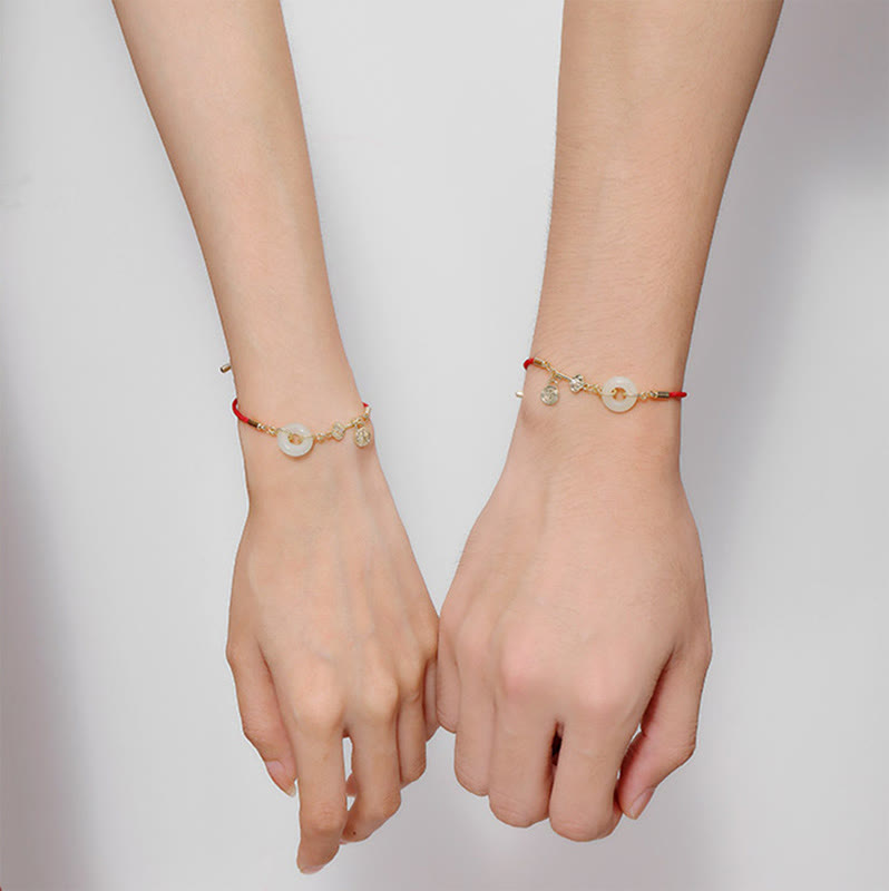 Buddha Stones "Wishing You Peace and Protection" Jade Red Rope Bracelet Includes Gift Message Card