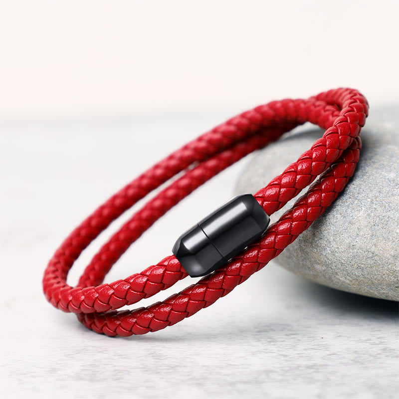 EverestArtstudios Genuine Leather Red String Protection Magnetic Buckle Bracelet