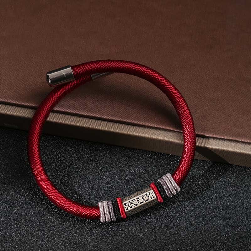 EverestArtstudios 925 Sterling Silver Om Mani Padme Hum Peace Red String Bracelet