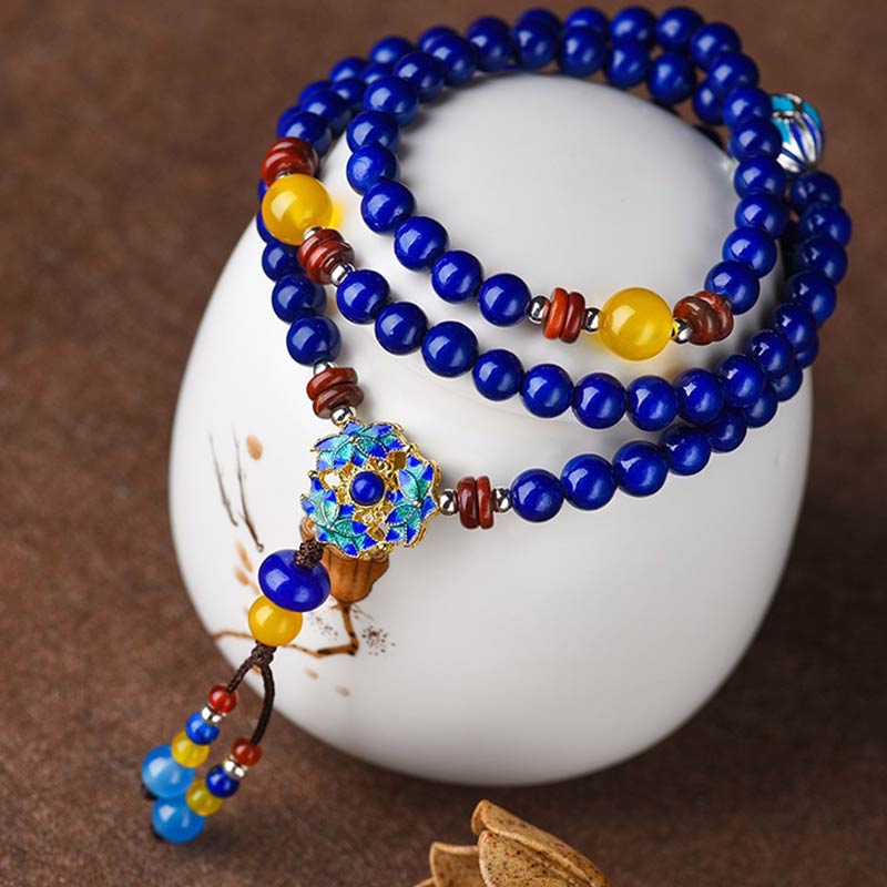 Buddha Stones Lazurite Lapis Lazuli Yellow Agate Positive Bracelet