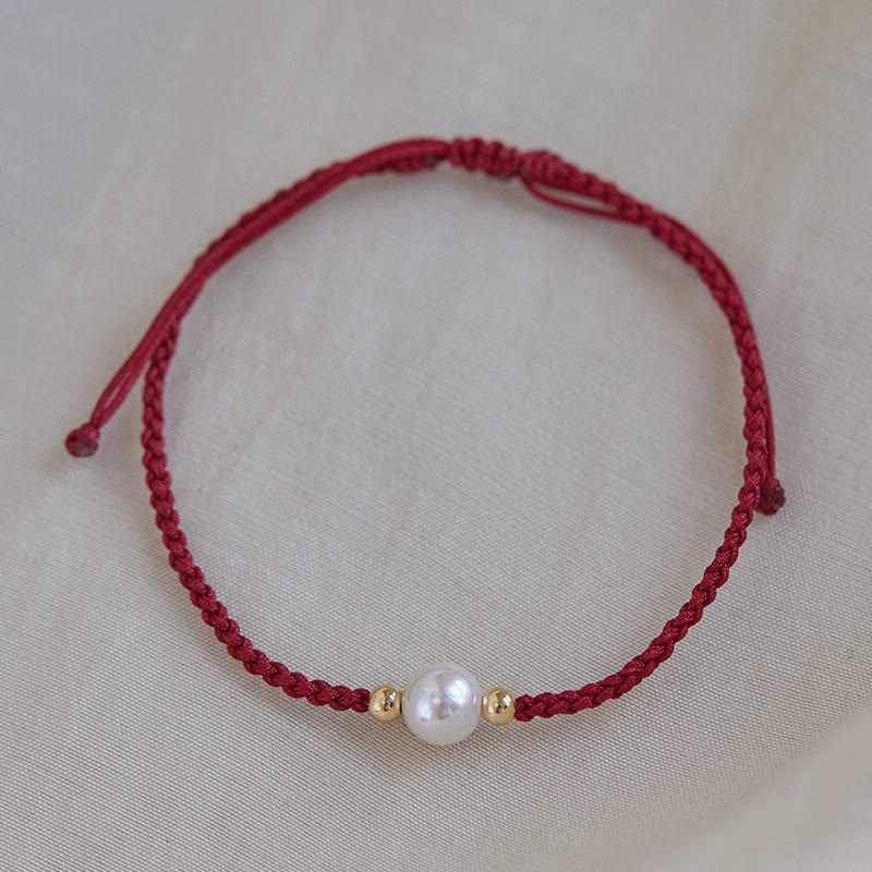 EverestArtstudios Natural Pearl Bead Luck Braid String Bracelet