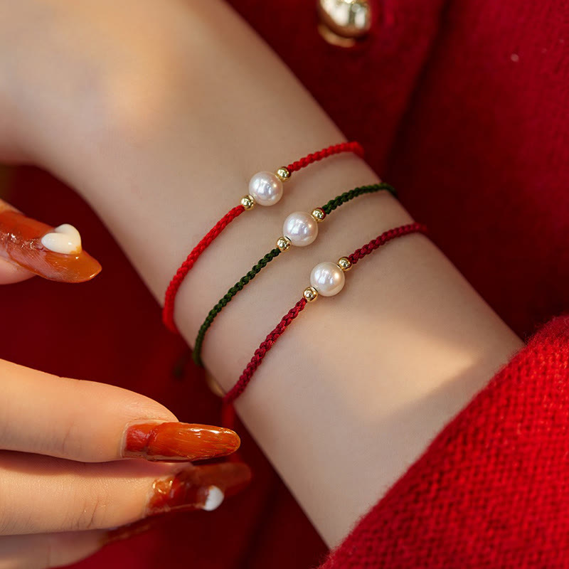 EverestArtstudios Natural Pearl Bead Luck Braid String Bracelet