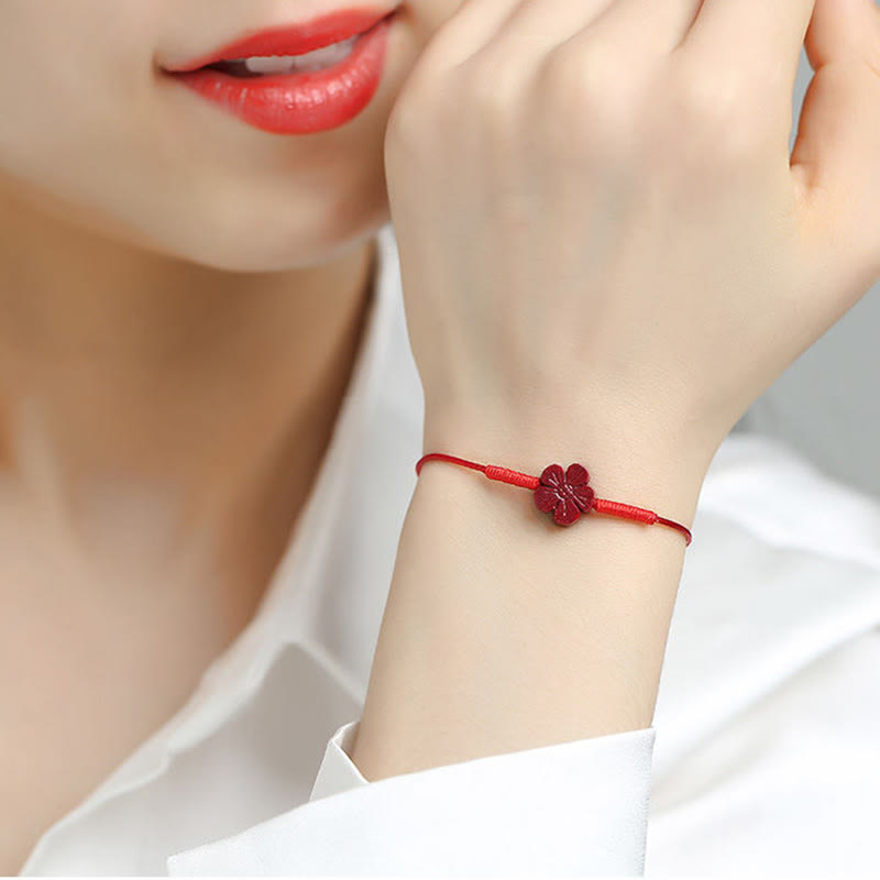 EverestArtstudios Handmade Plum Blossom Four Leaf Clover PiXiu Lotus Koi Fish Cinnabar Blessing Braid Bracelet