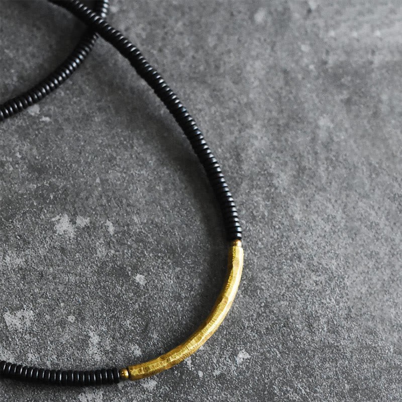 Buddha Stones Ebony Wood Brass Copper Balance Multilayered Bracelet