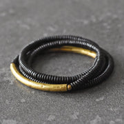Buddha Stones Ebony Wood Brass Copper Balance Multilayered Bracelet