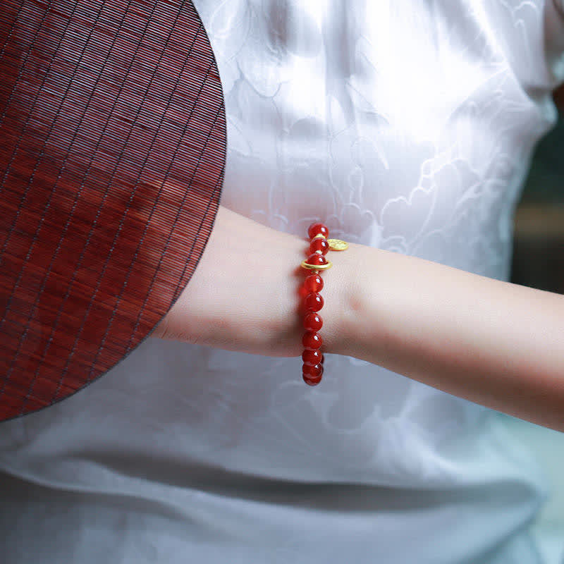 Buddha Stones Natural Red Agate Blessing Letter Confidence Bracelet