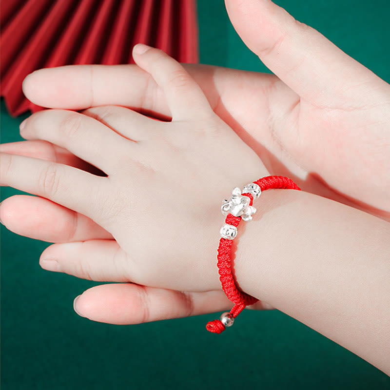 EverestArtstudios 999 Sterling Silver Chinese Zodiac Red Rope Luck Handcrafted Kids Bracelet