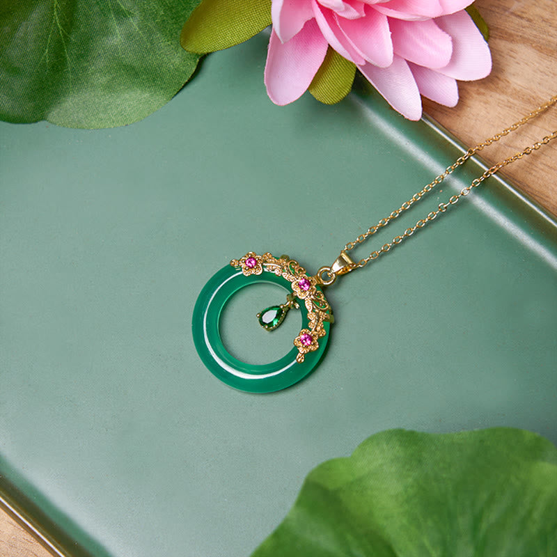 EverestArtstudios Green Chalcedony Peace Buckle Design Strength Necklace Pendant