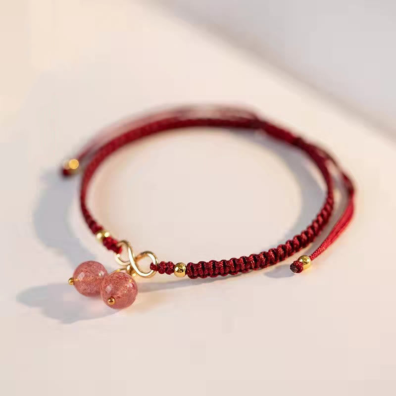 EverestArtstudios Natural Strawberry Quartz Amethyst Green Phantom Bead Positive Bracelet