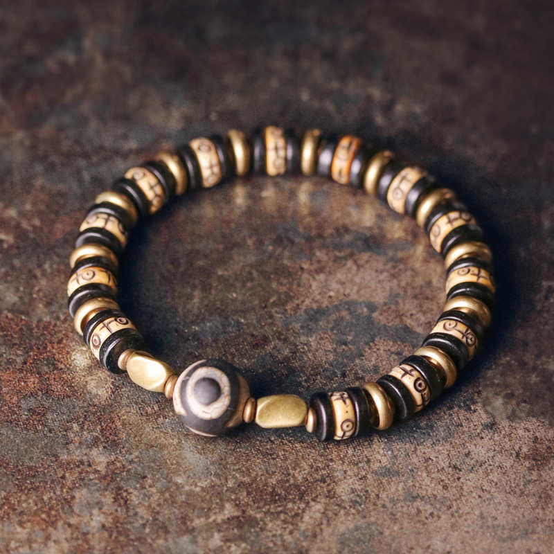 Buddha Stones Tibetan Bone Beads Ebony Wood Strength Bracelet