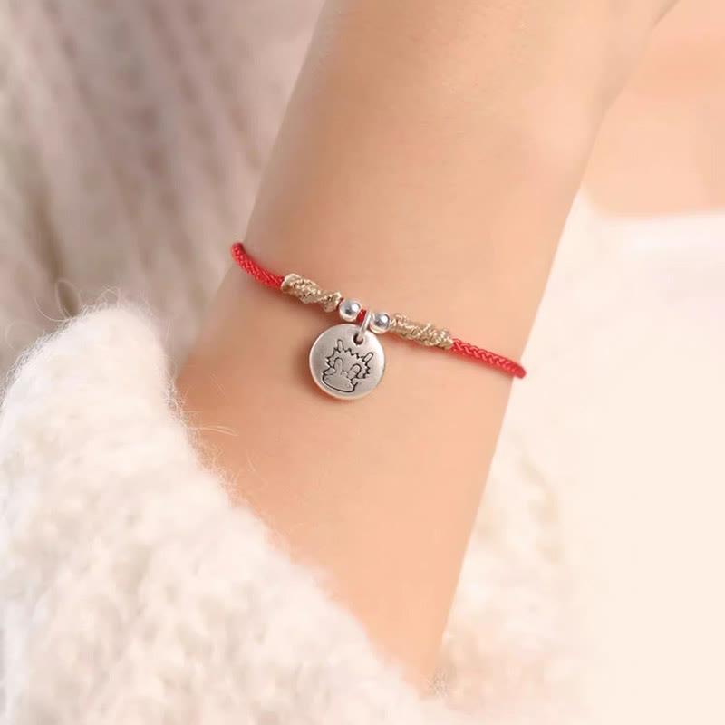 Buddha Stones Handmade 999 Sterling Silver Year of the Dragon Cute Chinese Zodiac Luck Braided Bracelet (Extra 35% Off | USE CODE: FS35)