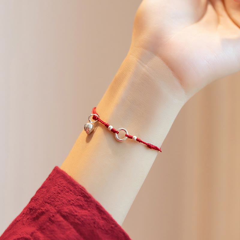 EverestArtstudios 925 Sterling Silver Lucky Fortune Peace Joy Lotus Peace Buckle Red String Bracelet