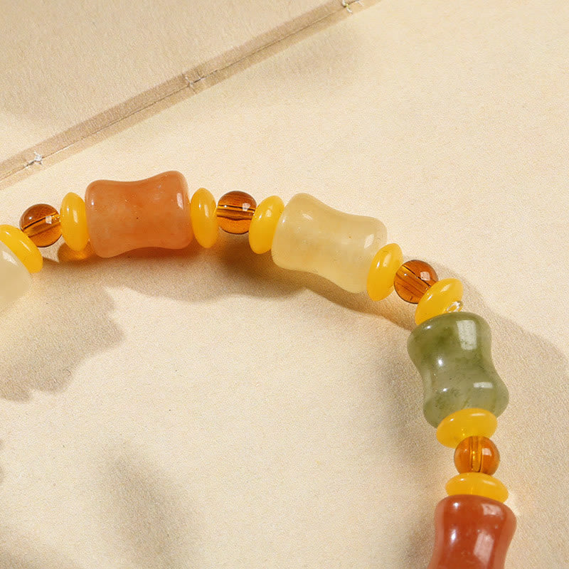 Buddha Stones Natural Golden Silk Jade Gourd Wealth Charm Bracelet
