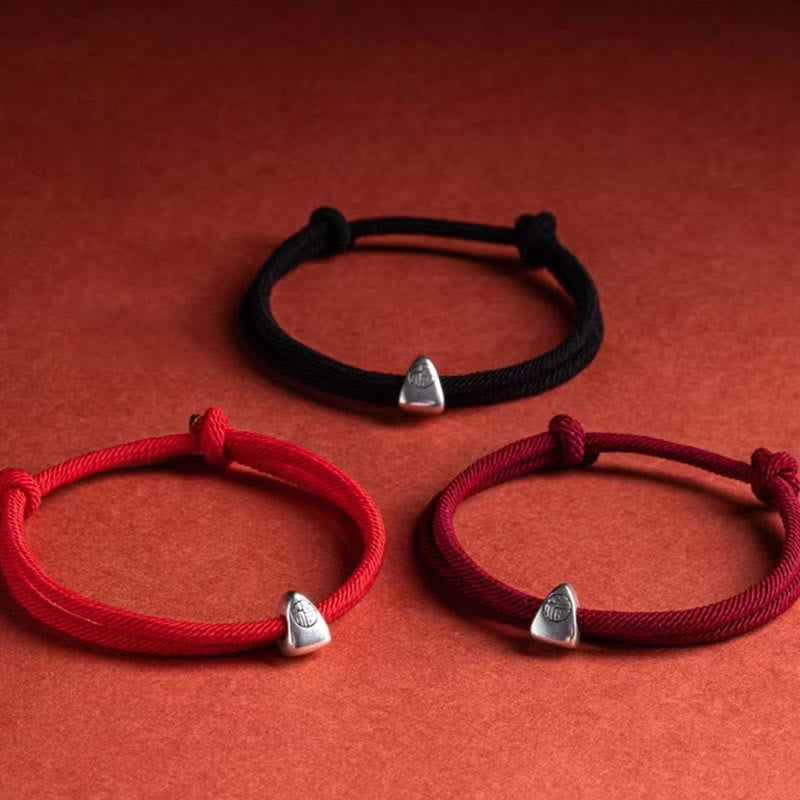 EverestArtstudios 925 Sterling Silver Fu Character Blessing Handmade Braided Bracelet