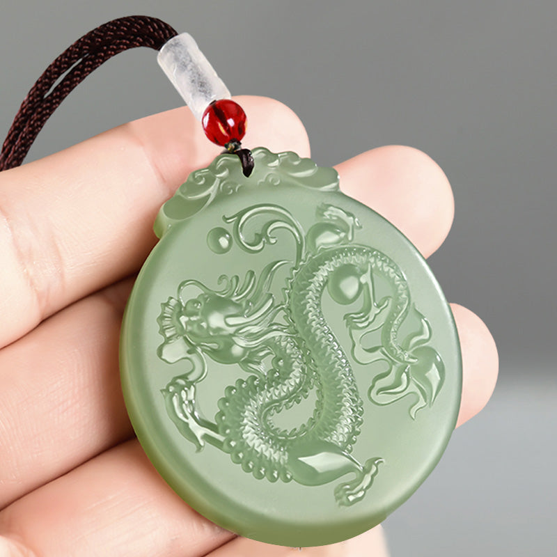 EverestArtstudios Chinese Zodiac Dragon Jade Luck Necklace String Pendant