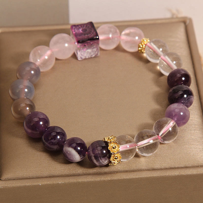 EverestArtstudios Natural Amethyst Pink Crystal Inner Peace And Healing Bracelet