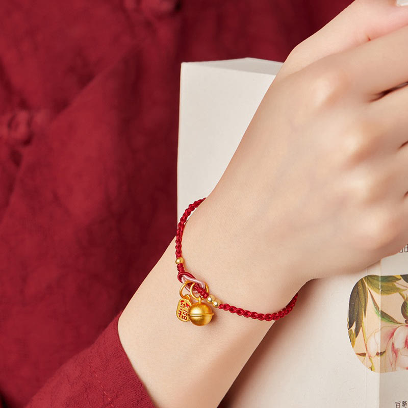 EverestArtstudios Handmade Fu Character Charm Luck Happiness Bell Red Rope Bracelet