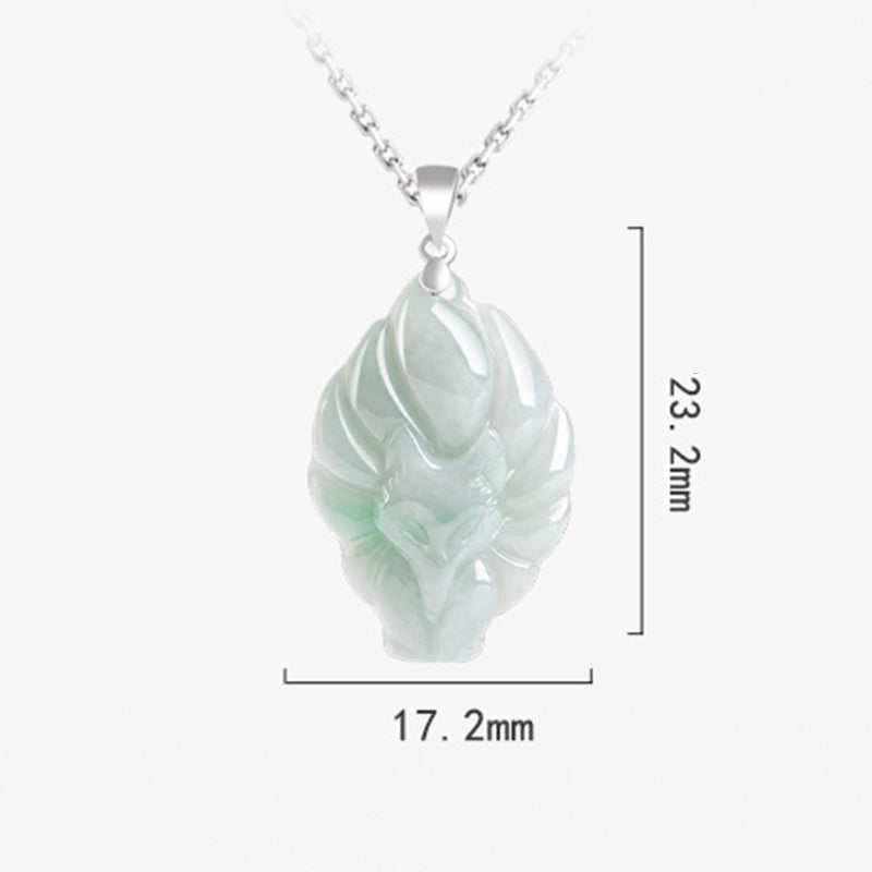 Buddha Stones Natural Jade Nine Tailed Fox Prosperity Titanium Steel Chain Necklace Pendant