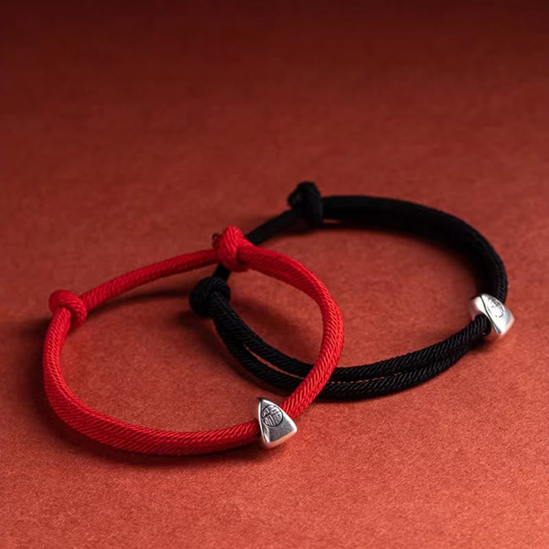 EverestArtstudios 925 Sterling Silver Fu Character Blessing Handmade Braided Bracelet