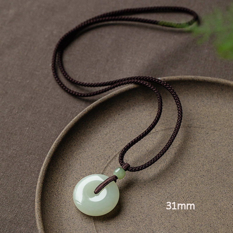 EverestArtstudios Natural Round Jade Peace Buckle Luck Prosperity Necklace Pendant
