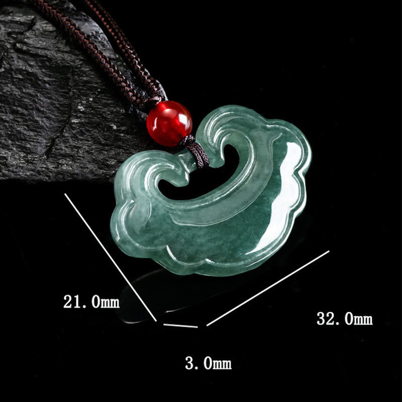 EverestArtstudios Natural Green Jade Chinese Lock Charm Luck Necklace Pendant