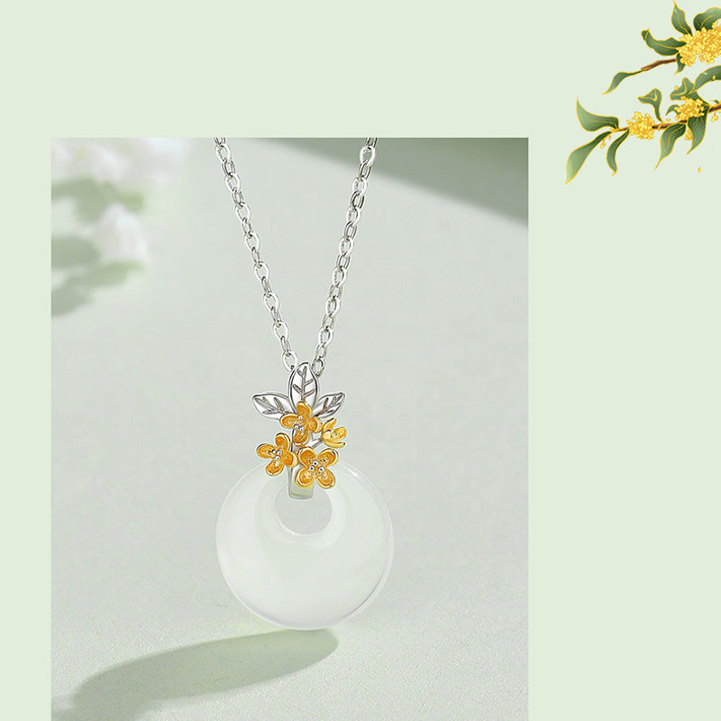 EverestArtstudios 925 Sterling Silver Round Chalcedony Twelve Months Flower Harmony Necklace Pendant