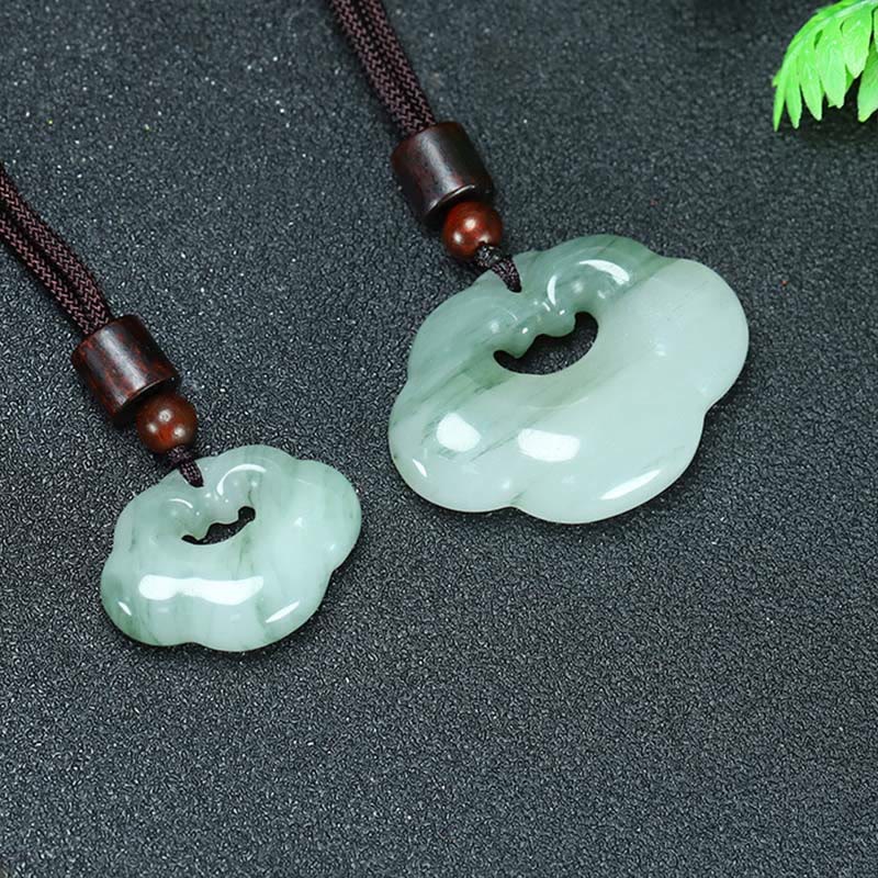 EverestArtstudios Tianshan Jade Golden Silk Jade Chinese Lock Charm Abundance Necklace Pendant