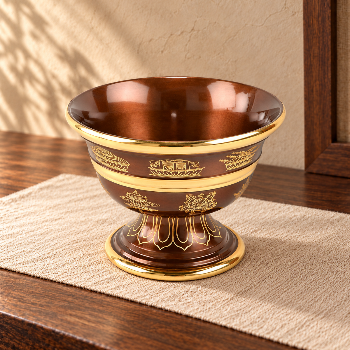 Small copper offering bowl — warm linen background