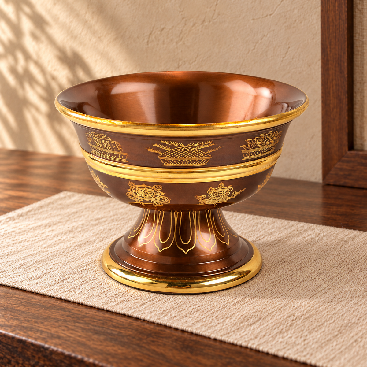 Extra Large copper offering bowl — warm linen background