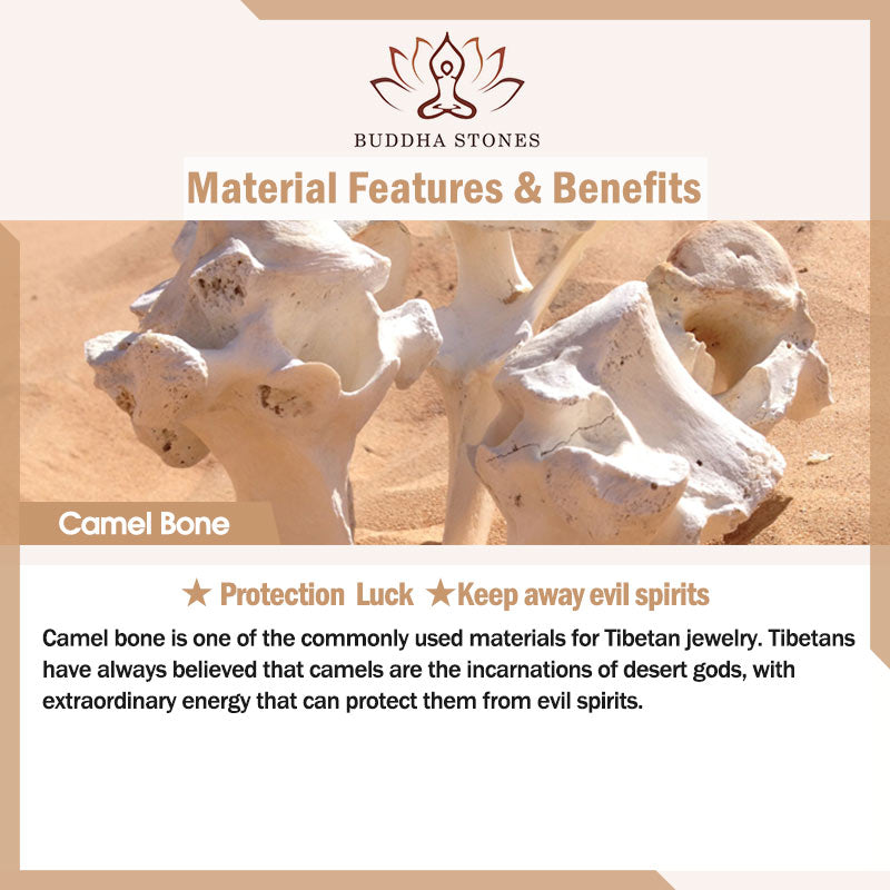 Buddha Stones Natural Tibetan Camel Bone Barrel Beads OM Sanskrit Luck Protection Bracelet