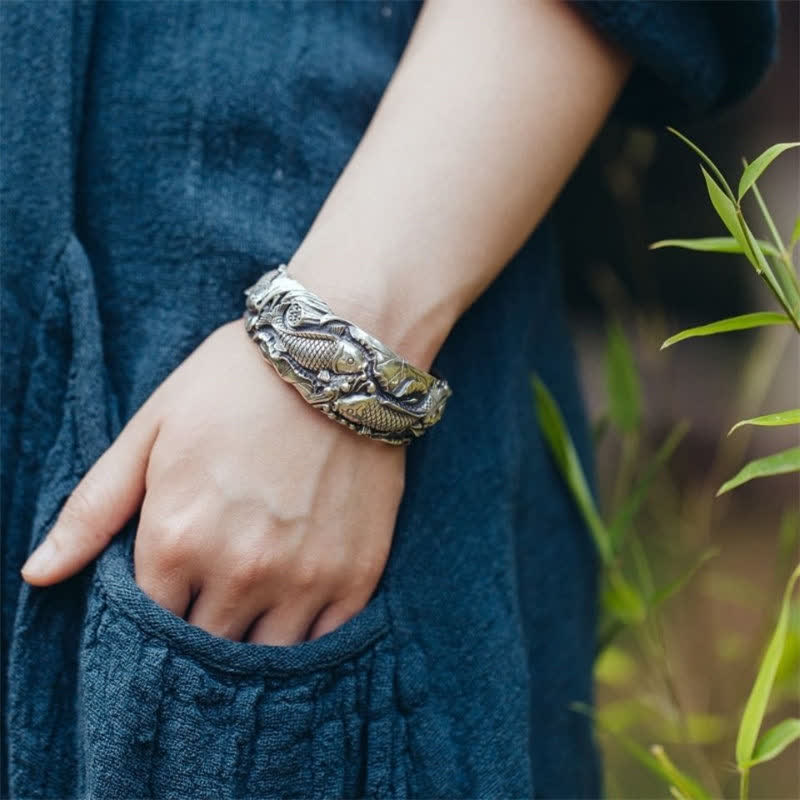 Buddha Stones Buddha Stones Koi Fish Lotus Luck Wealth Bracelet Bangle