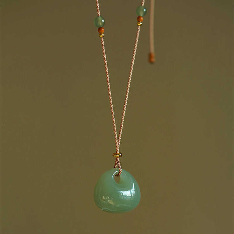 Buddha Stones Natural Jade Luck Prosperity Necklace Pendant