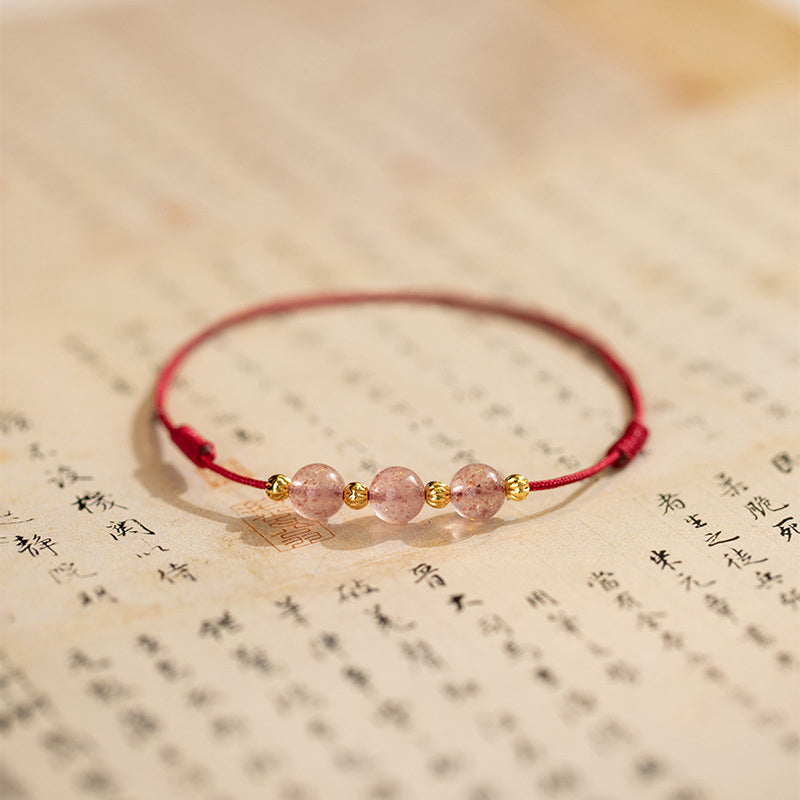 EverestArtstudios Strawberry Crystal Beads Luck Red String Anklet