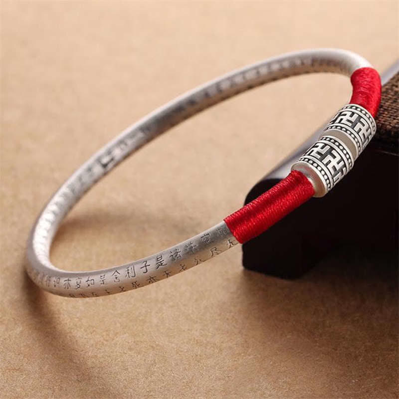 EverestArtstudios Tibet Om Mani Padme Hum Luck Red String Bracelet Bangle