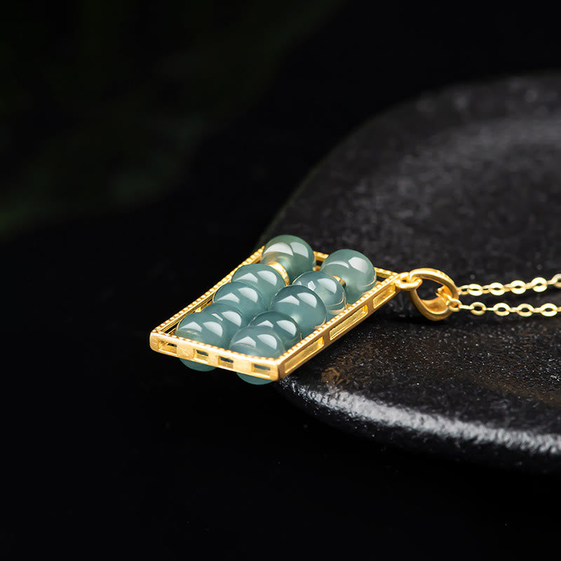 EverestArtstudios Natural Jade Abacus Pattern Abundance Titanium Steel Chain Necklace Pendant