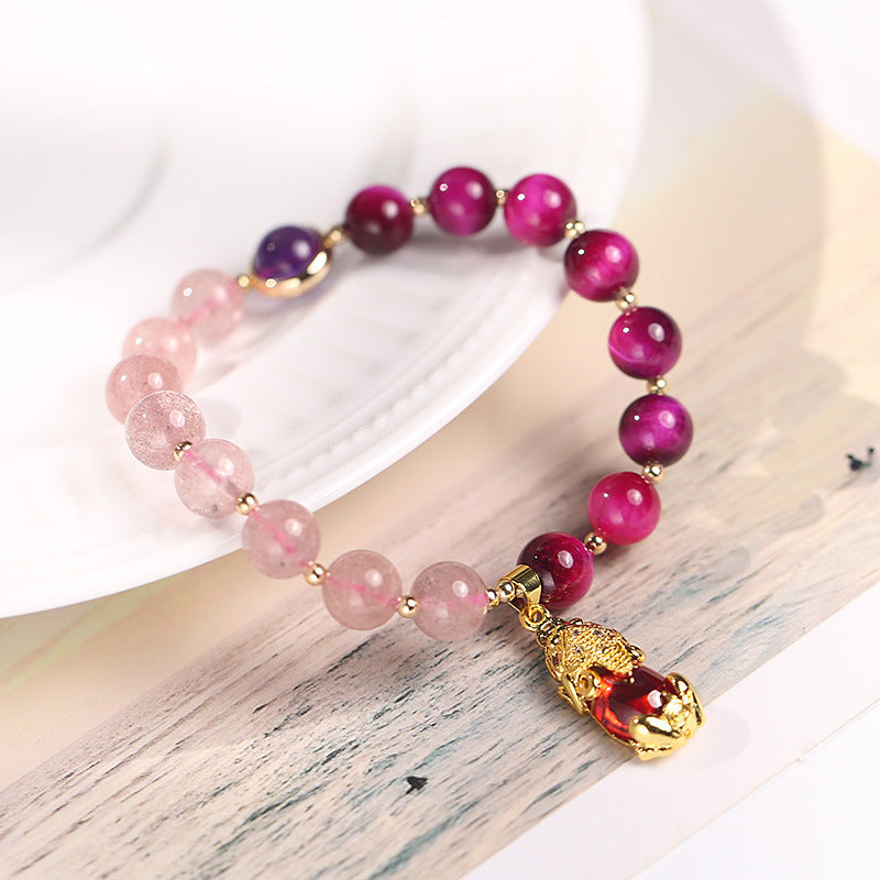 EverestArtstudios Natural Strawberry Quartz Pixiu Love Bracelet