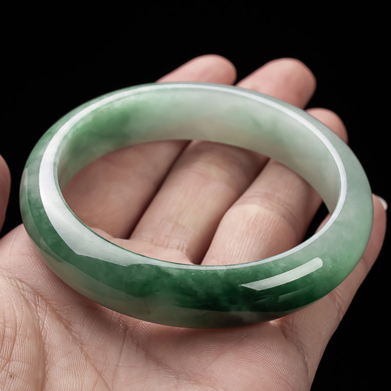 EverestArtStudios Natural Jade Fortune Blessing Bangle Bracelet