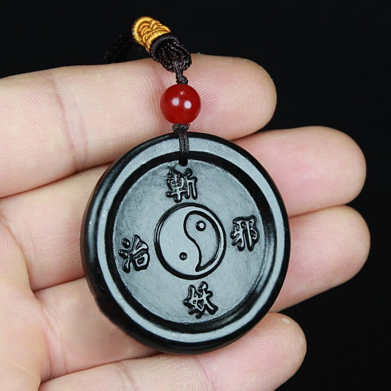 EverestArtstudios Natural Hetian Cyan Jade Yin Yang Luck Harmony Necklace Pendant