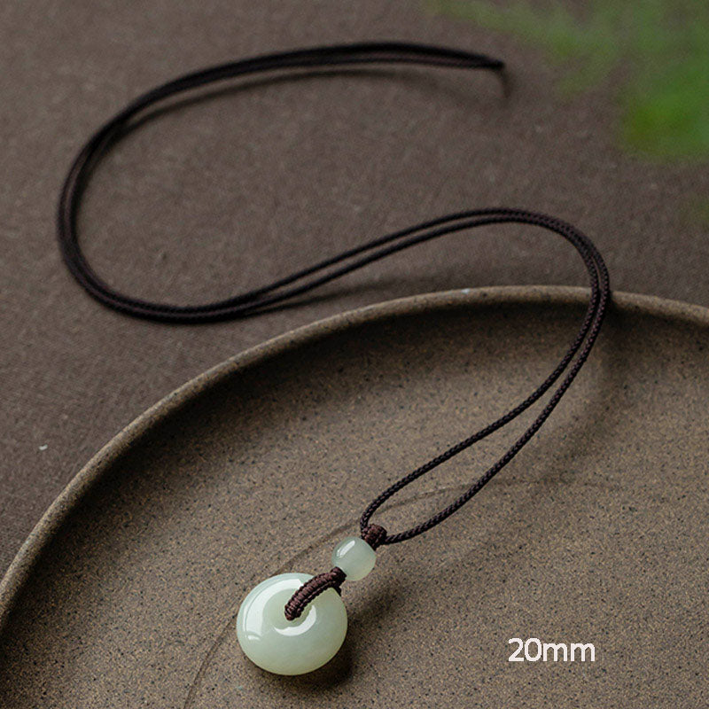 EverestArtstudios Natural Round Jade Peace Buckle Luck Prosperity Necklace Pendant